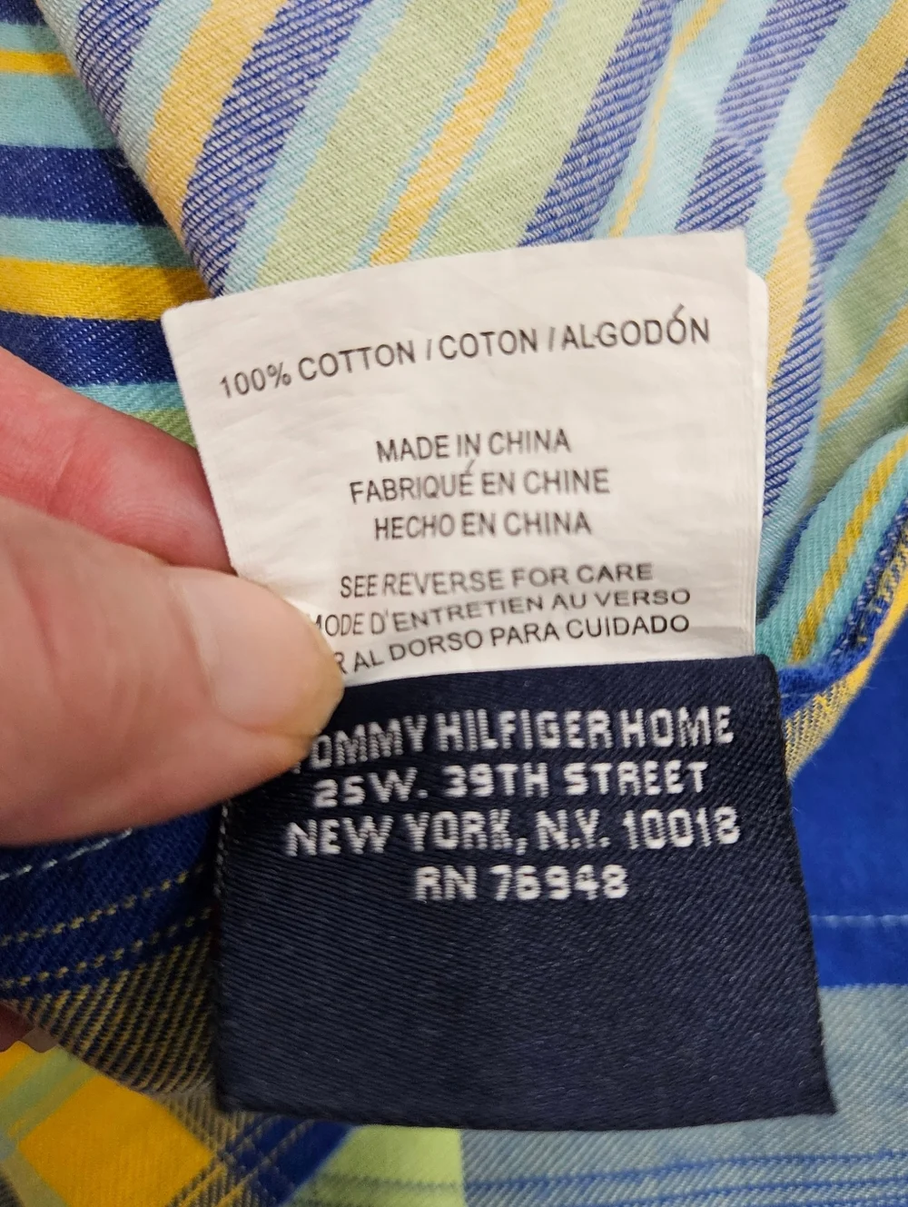 VTG Tommy Hilfiger Bright Blue Green Yellow Plaid Stripe Cotton TWIN Duvet Cover